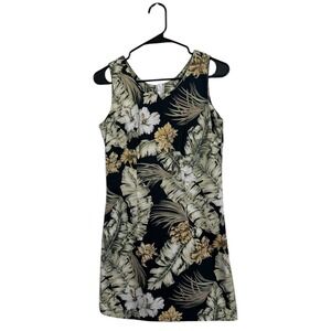 Pacific Legend Hawaii Vintage Black Tropical Floral Cotton Shift Dress Size S